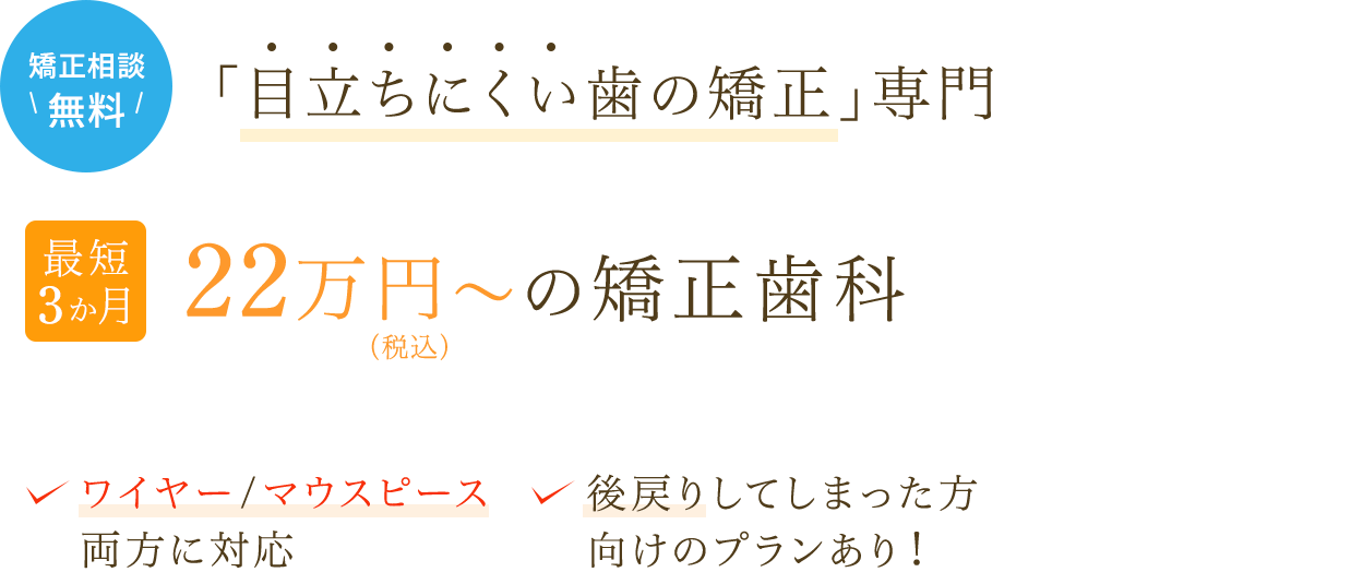 【最短3か月】22万円（税込）～の矯正歯科